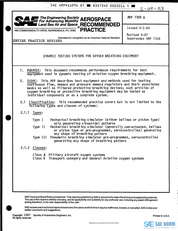 SAE ARP 1109 Series PDF