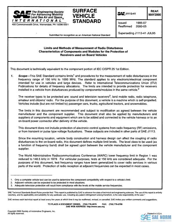 SAE J 1113/41 Series PDF