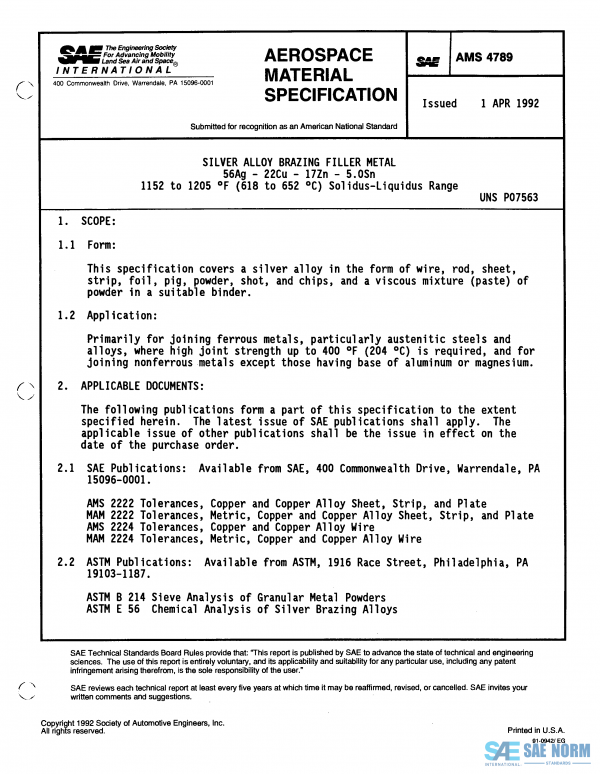 SAE AMS 4789 Series PDF