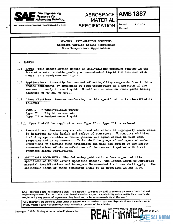 SAE AMS 1387 Series PDF