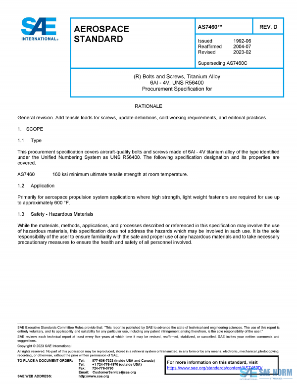 SAE AS 7460 Series PDF
