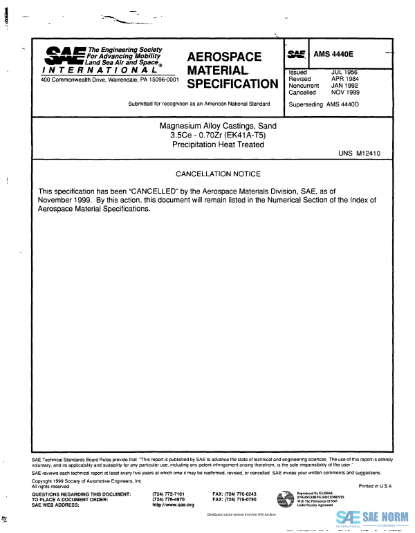 SAE AMS 4440 Series PDF