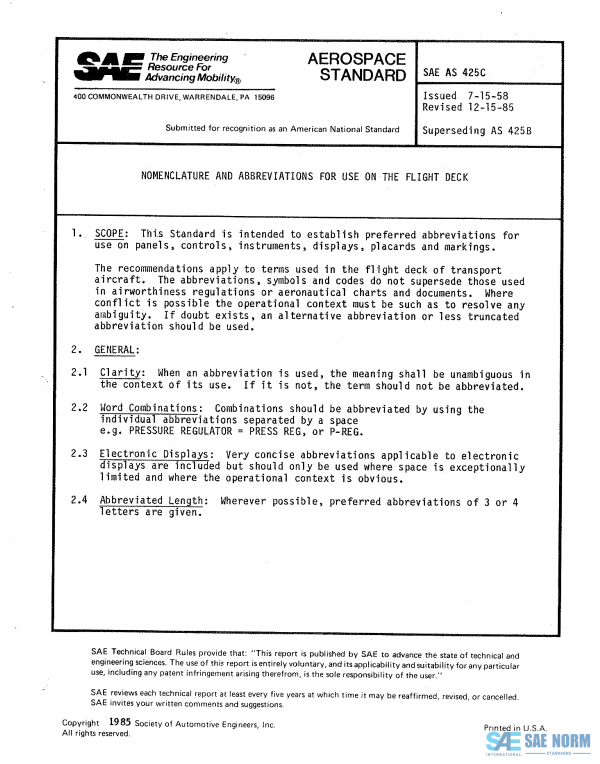 SAE AS 425 Series PDF
