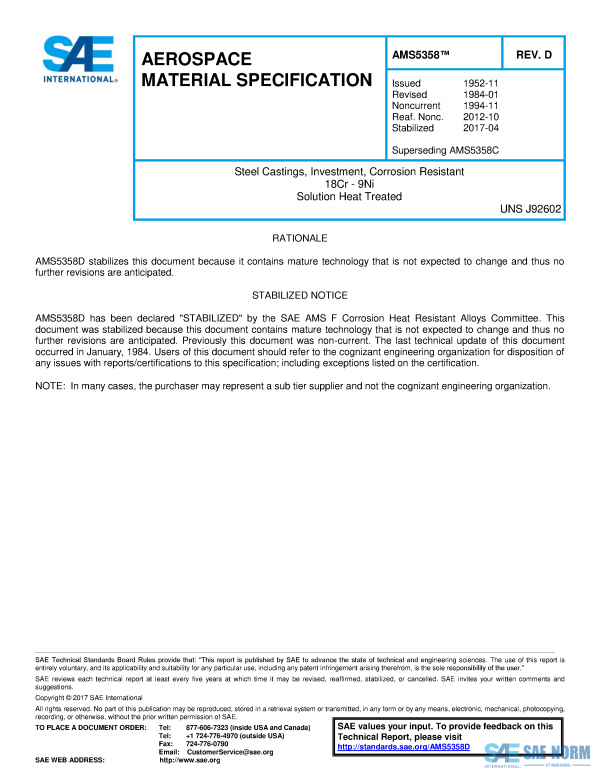 SAE AMS 5358 Series PDF
