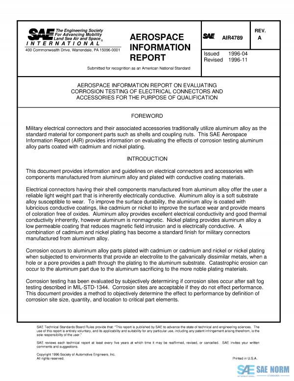SAE AIR 4789 Series PDF