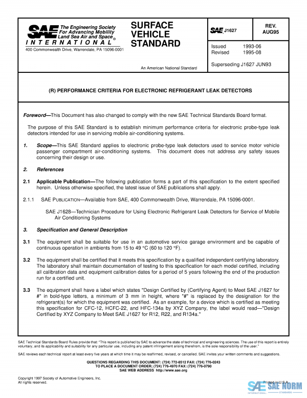 SAE J 1627 Series PDF