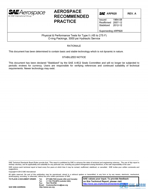 SAE ARP 820 Series PDF
