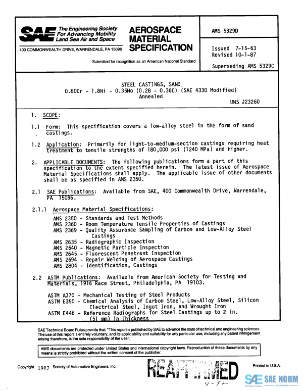 SAE AMS 5329 Series PDF