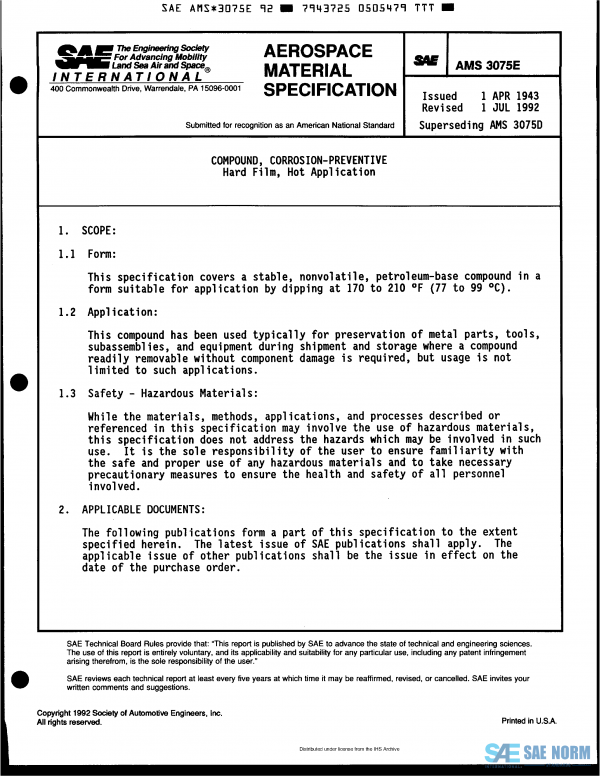 SAE AMS 3075 Series PDF
