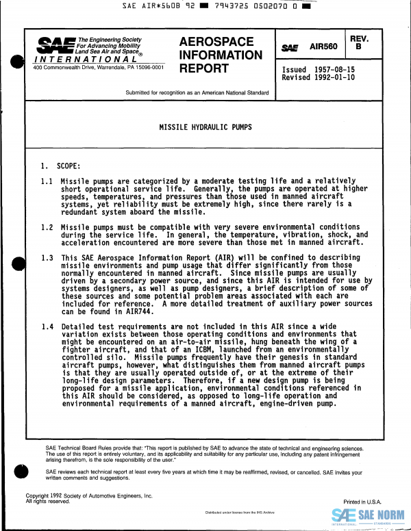 SAE AIR 560 Series PDF