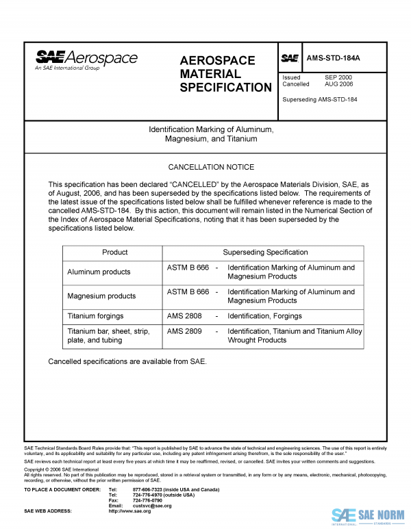 SAE AMSSTD 184 Series PDF