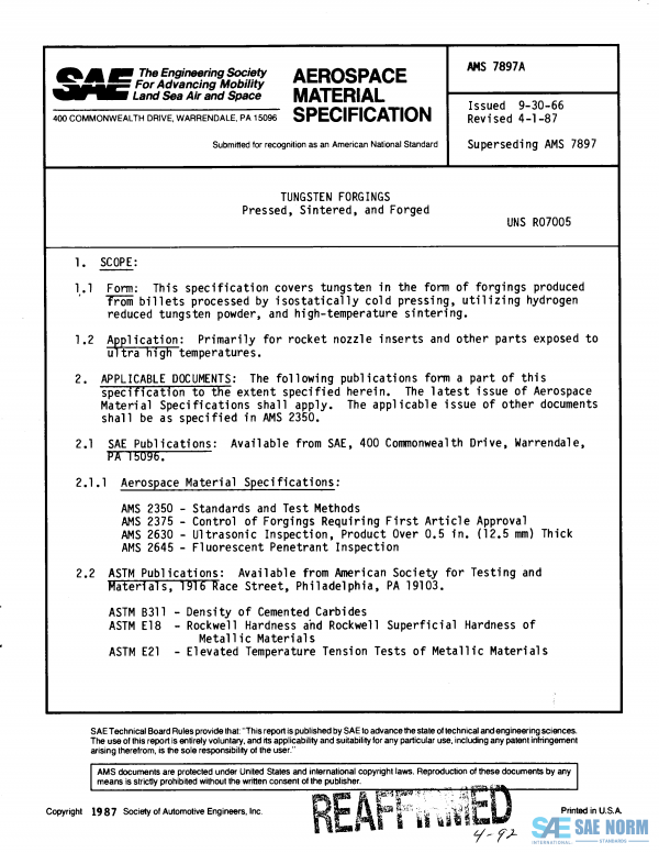 SAE AMS 7897 Series PDF