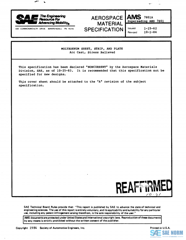 SAE AMS 7801 Series PDF