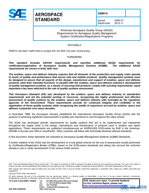 SAE AS 9014 Series PDF