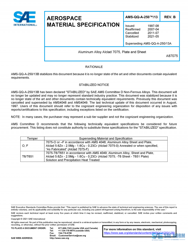 SAE AMSQQA 250/13 Series PDF