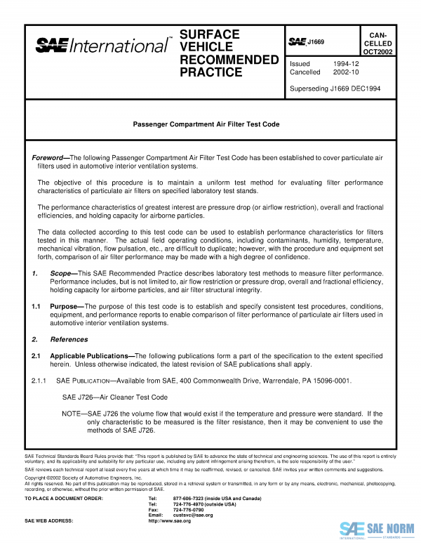 SAE J 1669 Series PDF