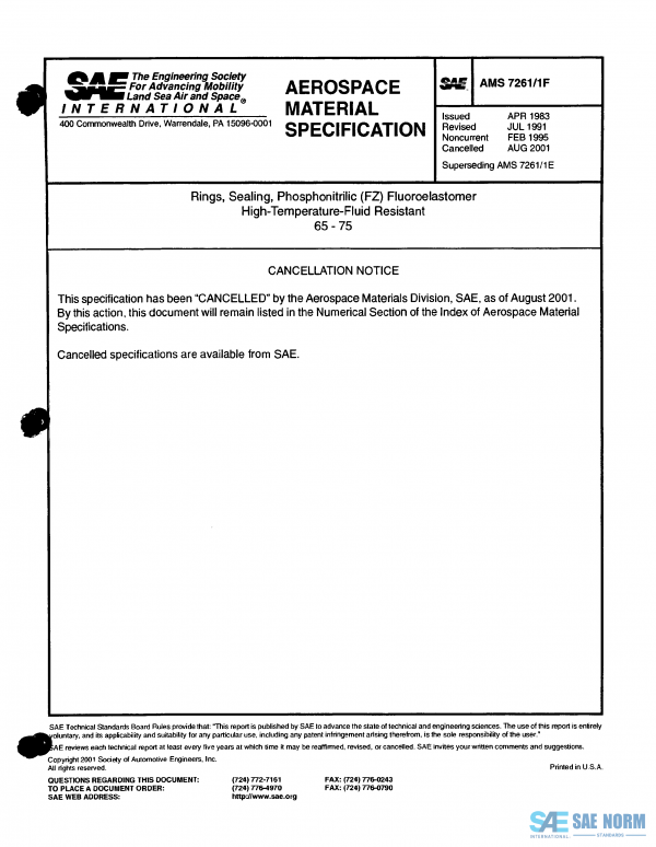SAE AMS 7261/1 Series PDF