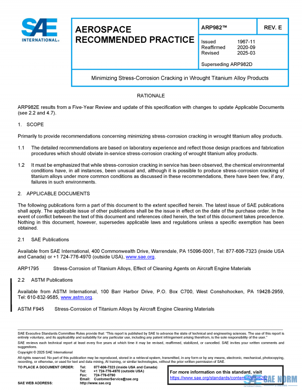SAE ARP 982 Series PDF