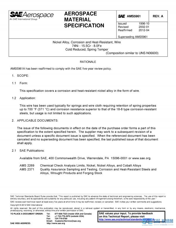 SAE AMS 5961 Series PDF