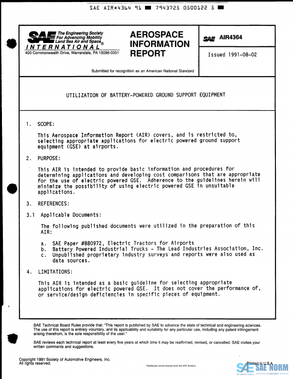 SAE AIR 4364 Series PDF