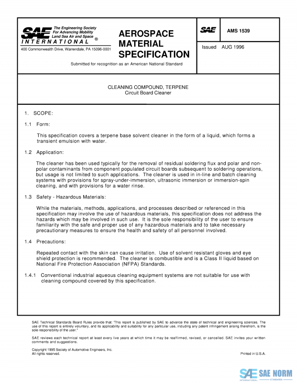 SAE AMS 1539 Series PDF