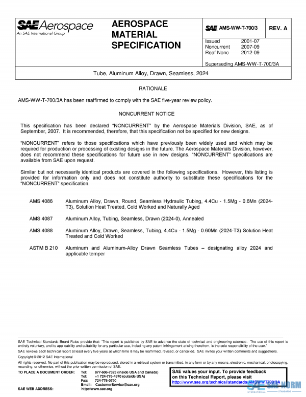 SAE AMSWWT 700/3 Series PDF