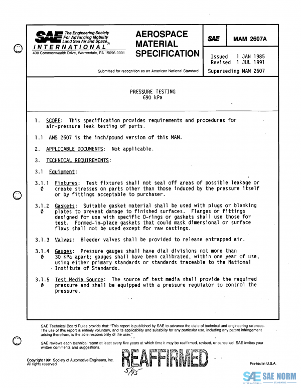 SAE MAM 2607 Series PDF
