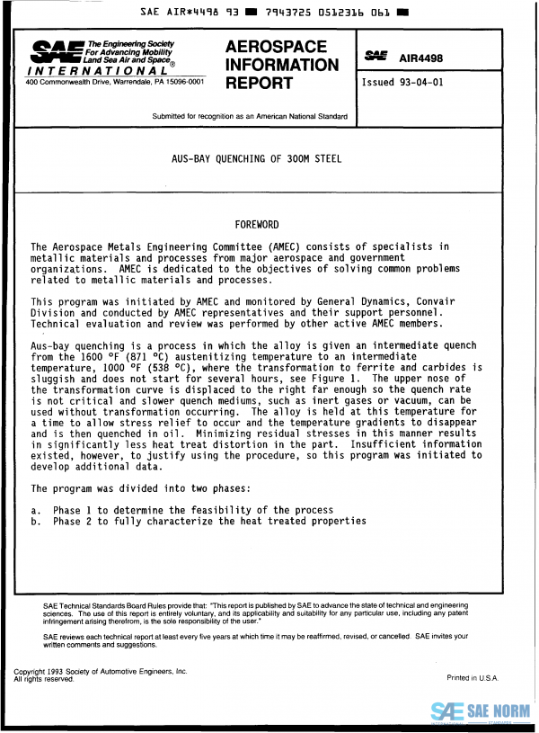 SAE AIR 4498 Series PDF