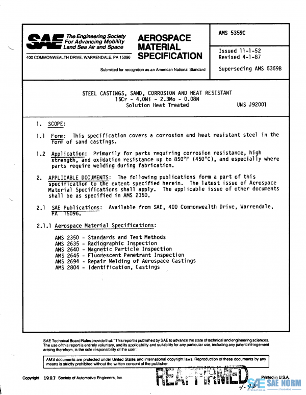 SAE AMS 5359 Series PDF