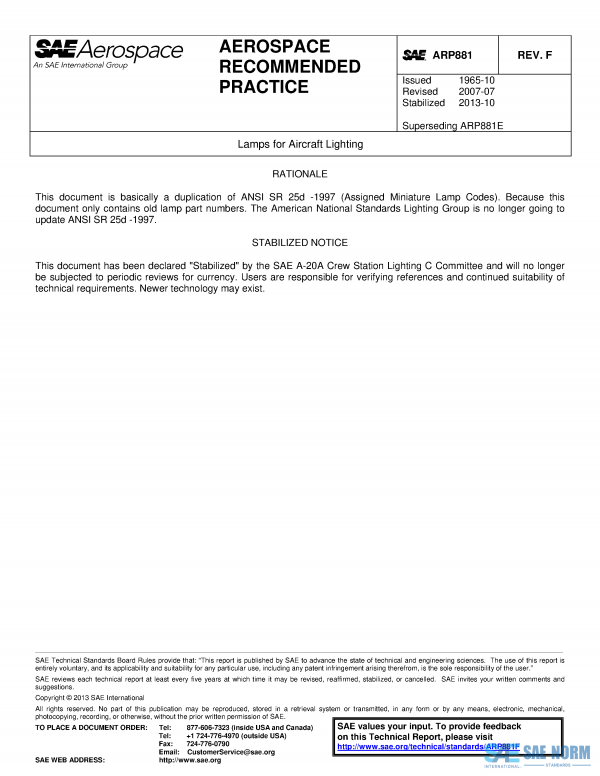 SAE ARP 881 Series PDF