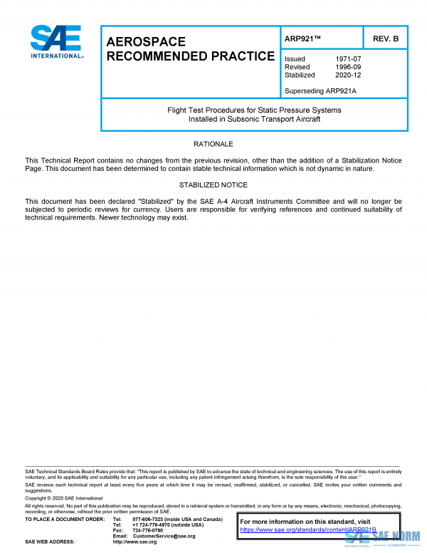 SAE ARP 921 Series PDF