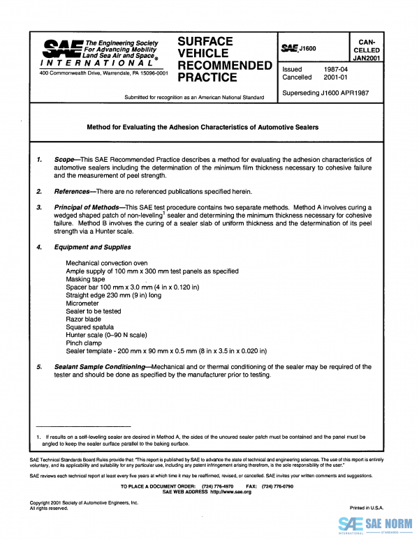 SAE J 1600 Series PDF