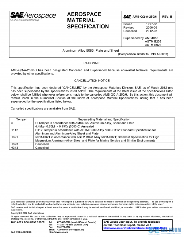 SAE AMSQQA 250/6 Series PDF