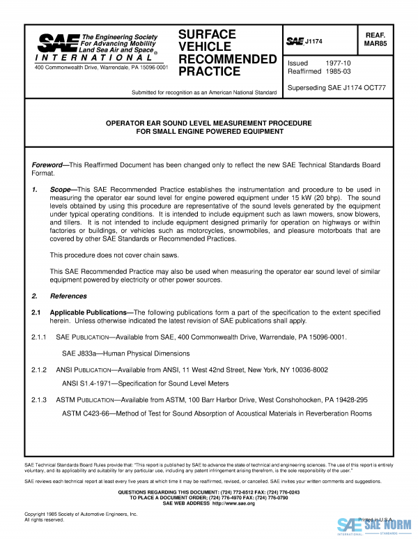 SAE J 1174 Series PDF