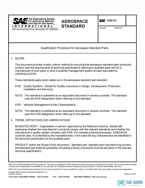SAE AS 9133 Series PDF