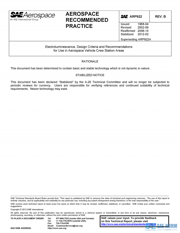 SAE ARP 922 Series PDF