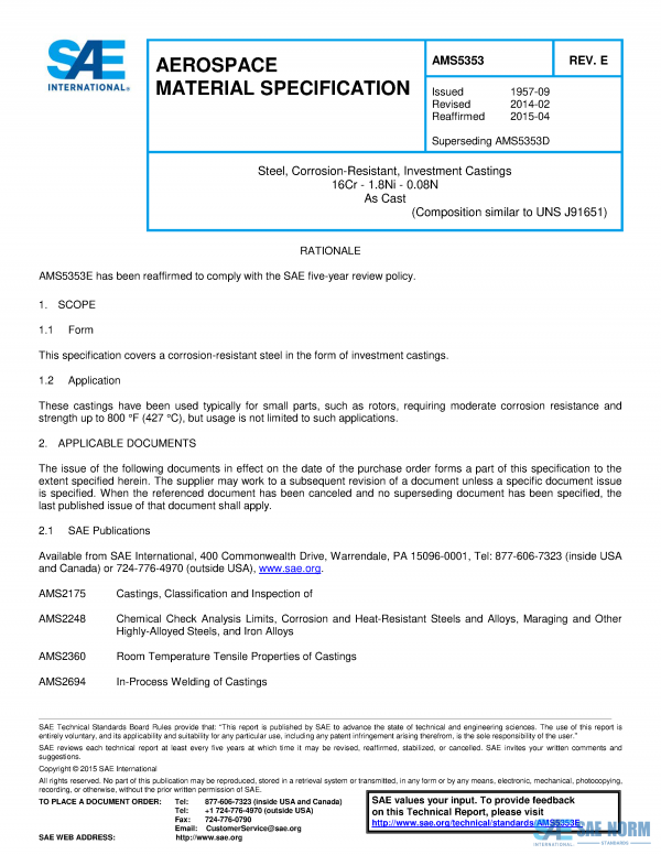 SAE AMS 5353 Series PDF