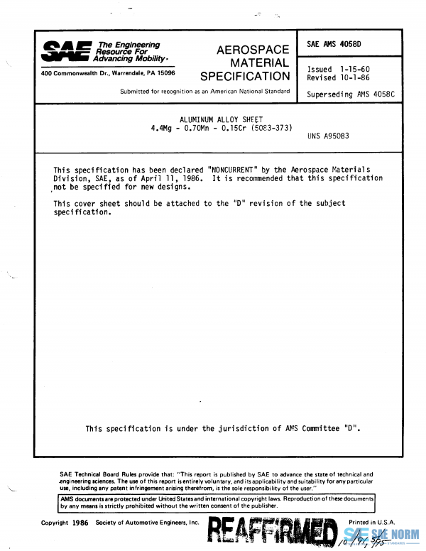 SAE AMS 4058 Series PDF