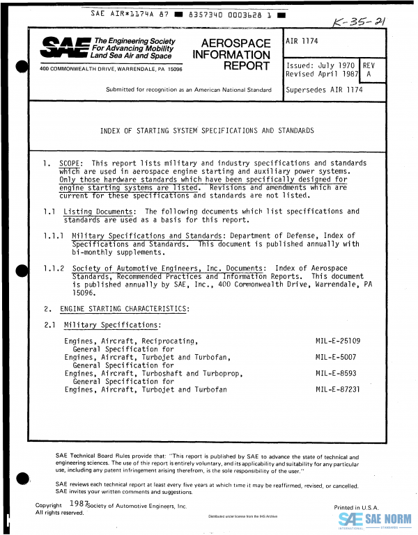 SAE AIR 1174 Series PDF